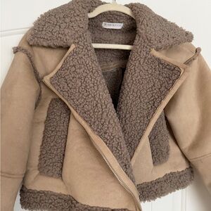 Tan and Brown Faux Shearling Jacket